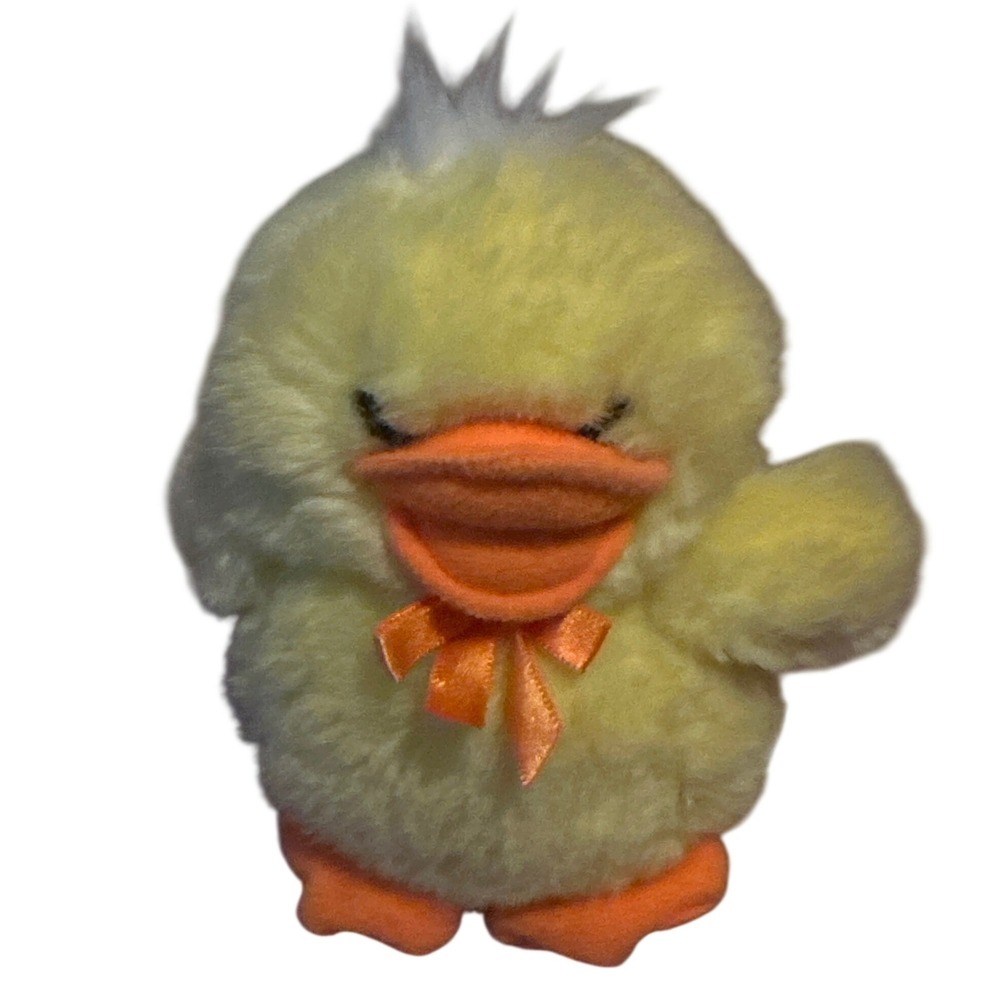 Vintage 90s Embrace Yellow Duck Plush Platinum Management Orange Bow Chick Toy